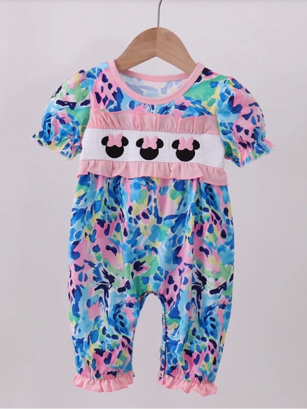 Girls Pink & Multicolor Minnie-Accent One-Piece Romper Disney